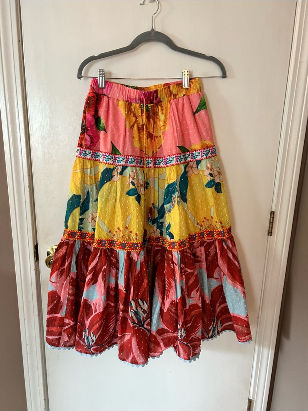 FARM Rio Multicolor Floral Patchwork Maxi Skirt - Pink, Yellow & Red